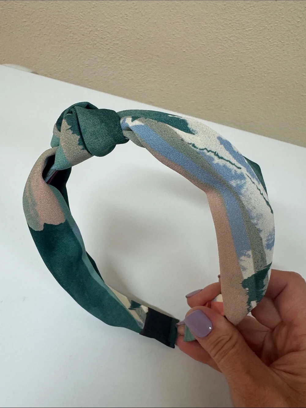 Anthropologie Teal Knotted Patterned Headband with Cream & Blush Accents